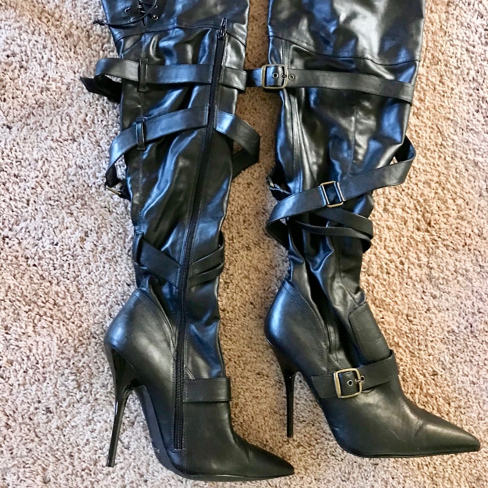 ALDO Black Leather Knee High Boots